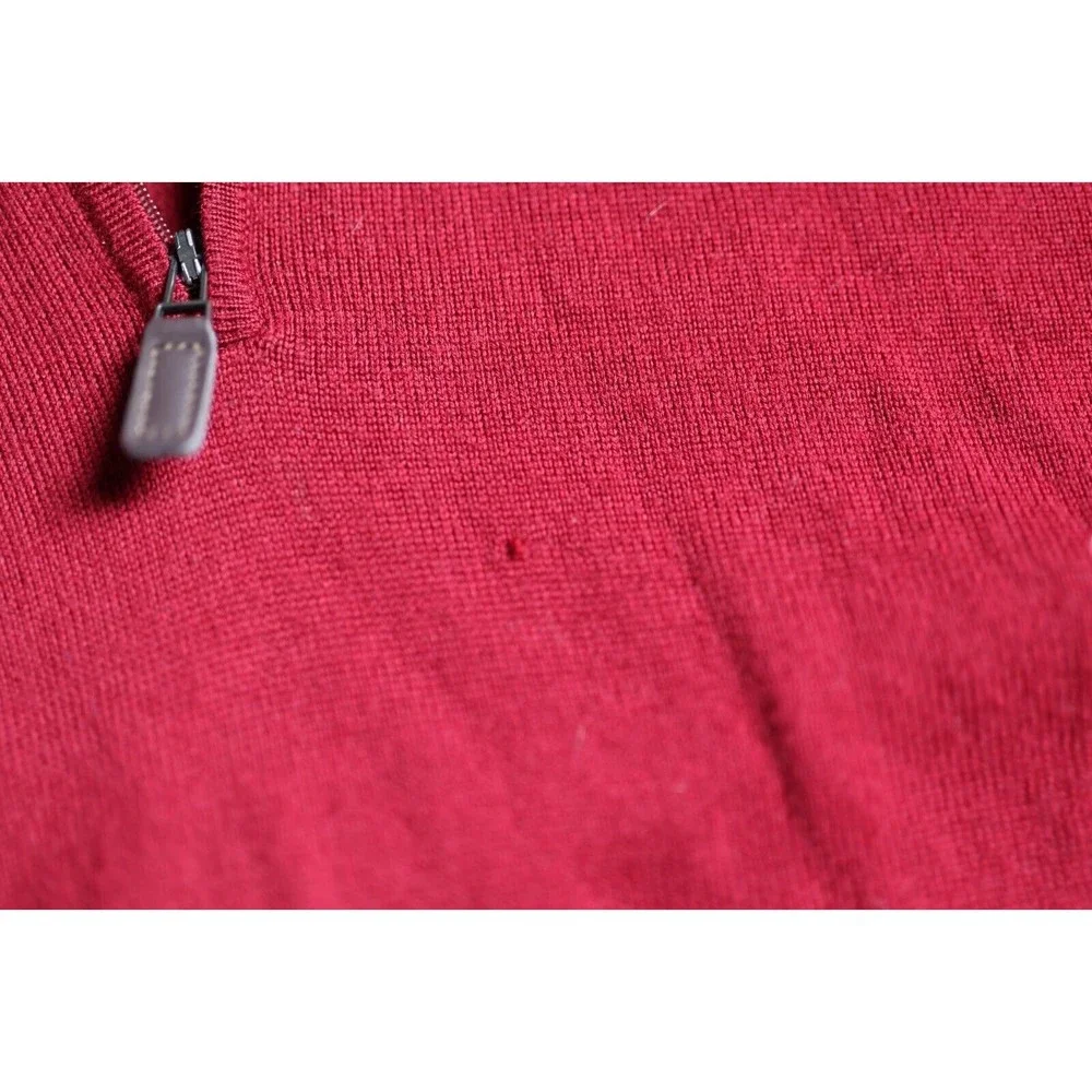 Jos A Bank Traveler Sweater Mens L Burgundy 100% Merino Wool 1/4 Zip Long Sleeve